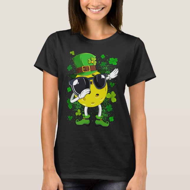 Dabbing Pickleball Ball Leprechaun St Patrick's Da T-Shirt (Front)