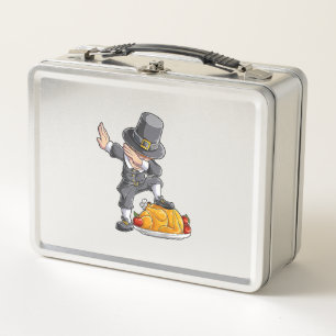 Dabbing Pilgrim Boy Turkey Thanksgiving Day Men Fu Metal Lunch Box