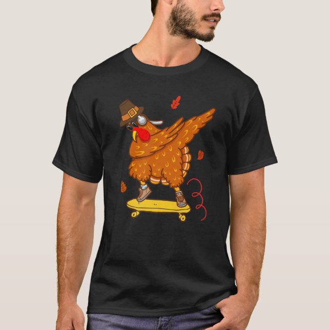 Dabbing Pilgrim Turkey on Skateboard  Dab Boys Men T-Shirt (Front)