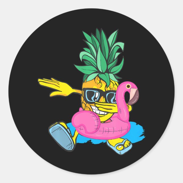 Dabbing Pineapple Flamingo Float Aloha Beaches Classic Round Sticker (Front)