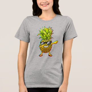 Dabbing Pineapple Sunglasses Glitch Summer Art Tri-Blend Shirt