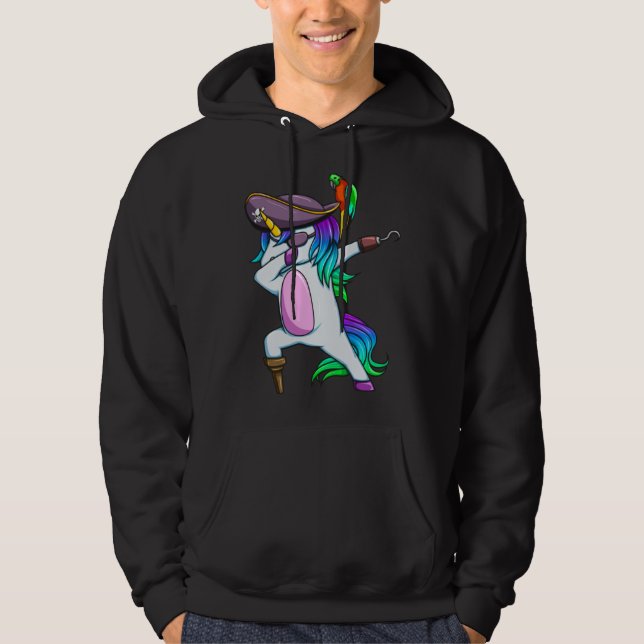 Dabbing Pirate Magical Rainbow Unicorn  Halloween Hoodie (Front)