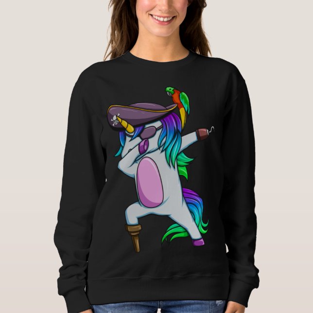Dabbing Pirate Magical Rainbow Unicorn  Halloween Sweatshirt (Front)