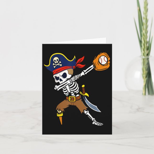 Dabbing Pirate Skeleton Baseball Funny Halloween  Card (Front)