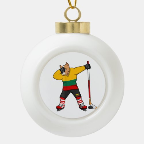Dabbing Pitbull Lithuania Ice Hockey Fans Jersey D Ceramic Ball Christmas Ornament