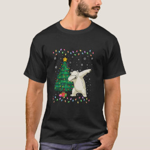 Dabbing Polar Bear Xmas Tree Lights Ugly Christmas T-Shirt