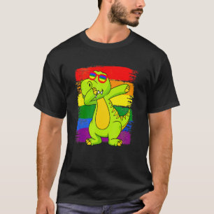 Dabbing Pridesaurus Rex Dinosaur LGBT Flag Gay Pri T-Shirt