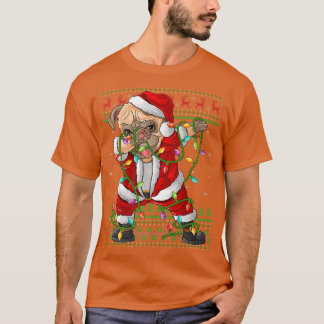Dabbing Pug Dog Xmas Lights Funny Ugly Pug Santa C T-Shirt