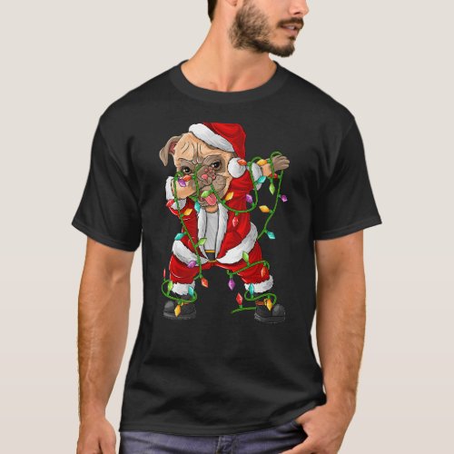 Dabbing Pug Dog Xmas Lights Pug Santa Christmas T_Shirt