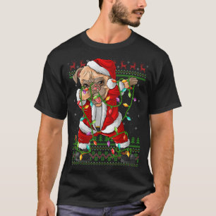 Dabbing Pug Dog Xmas Lights Ugly Pug Santa Christ T-Shirt