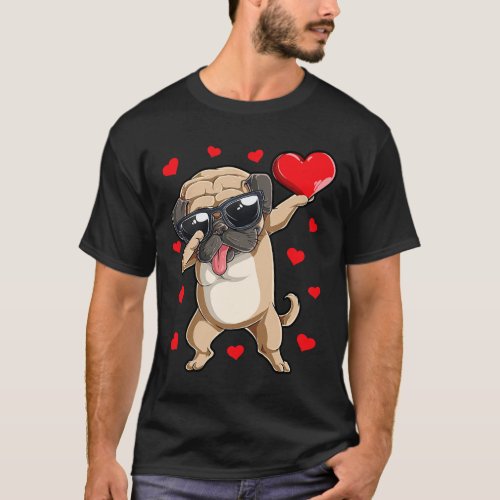 Dabbing Pug Heart Valentines Day Boys Kids Love Do T_Shirt