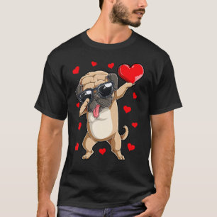 Dabbing Pug Heart Valentines Day Boys Kids Love Do T-Shirt