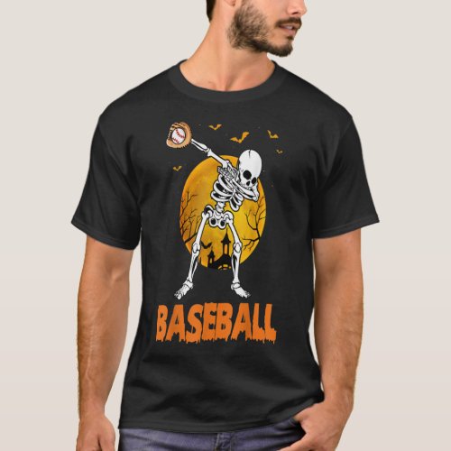 Dabbing Pumpkin Halloween Skeleton Baseball Thanks T_Shirt