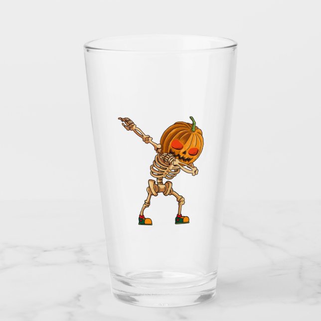 Dabbing Pumpkin - Scary Skeleton Costume - Funny H Glass (Front)