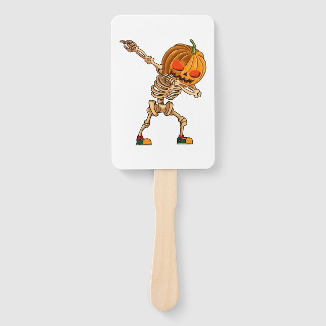 Dabbing Pumpkin - Scary Skeleton Costume - Funny H Hand Fan (Front)