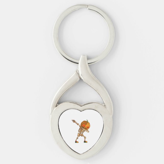 Dabbing Pumpkin - Scary Skeleton Costume - Funny H Keychain (Front)