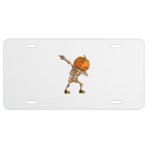 Dabbing Pumpkin - Scary Skeleton Costume - Funny H License Plate