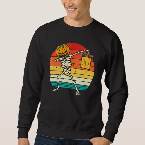 Dabbing Pumpkin Skeleton Candy Retro Toddler Boys  Sweatshirt