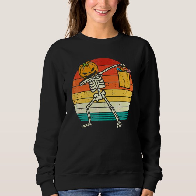 Dabbing Pumpkin Skeleton Candy Retro Toddler Boys  Sweatshirt (Front)