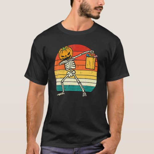 Dabbing Pumpkin Skeleton Candy Retro Toddler Boys  T-Shirt