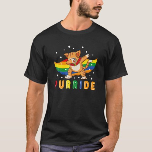 Dabbing Purride Cat Gay Pride Lgb Rainbow Flag Ee  T_Shirt