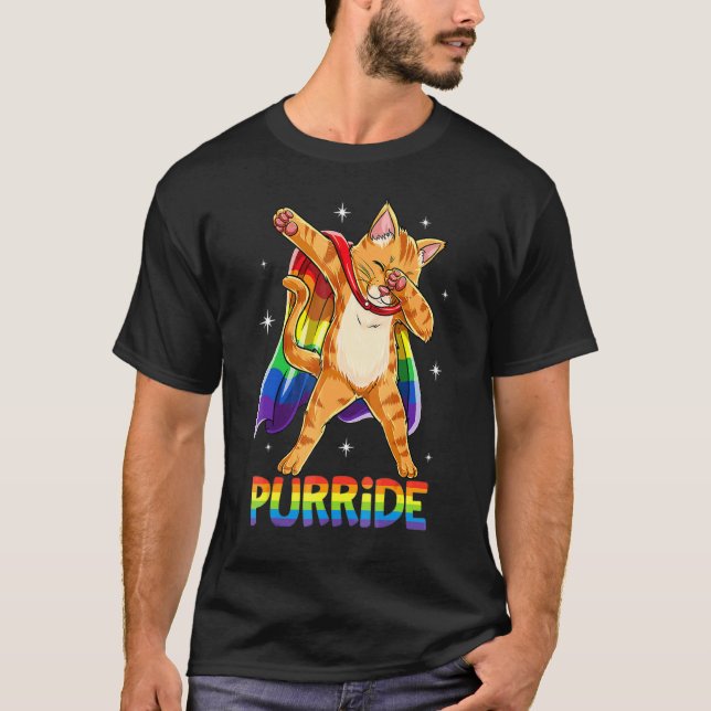 Dabbing Purride Cat Gay Pride Lgbt Rainbow Flag  D T-Shirt (Front)