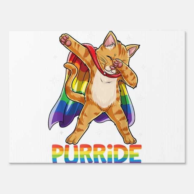 Dabbing Purride Cat Gay Pride LGBT Rainbow Flag T  Sign (Front)