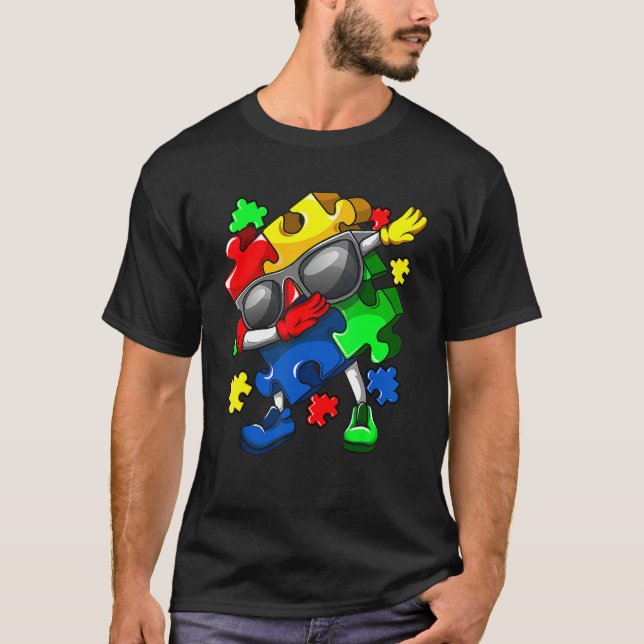 Dabbing Puzzle Pieces Autism Dab T-Shirt (Front)