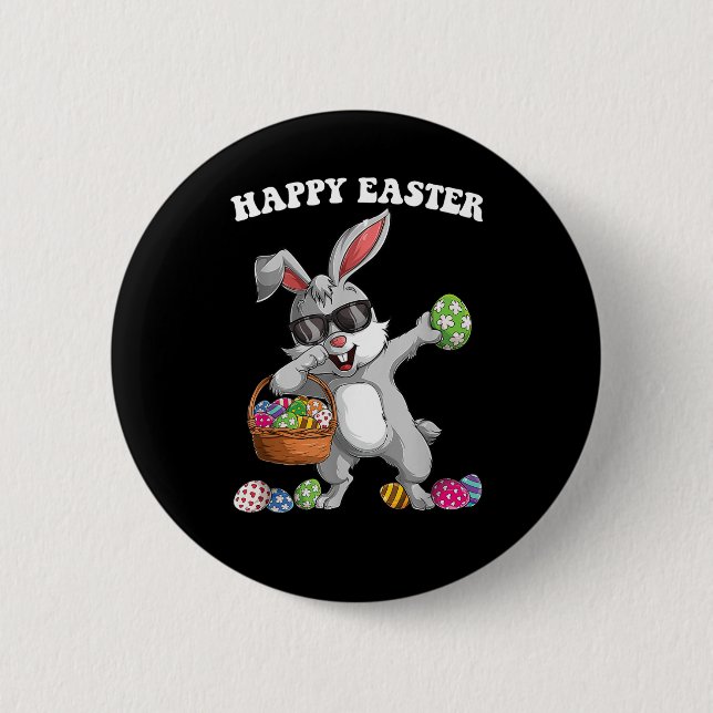 Dabbing Rabbit Easter Day Eggs Dab Boys Girls Kid  Button (Front)