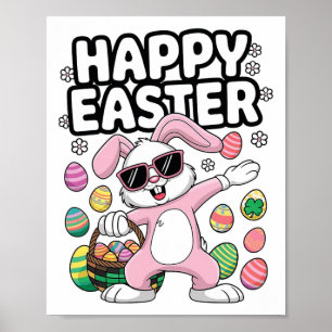 Dabbing Rabbit Easter Day Eggs Dab Boys Girls Kid Poster