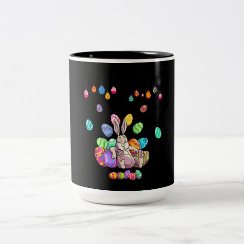 Dabbing Rabbit Easter Day Eggs Two_Tone Coffee Mug