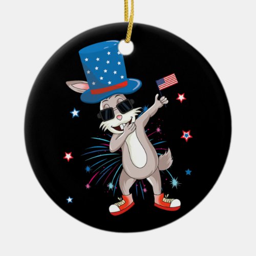 Dabbing Rabbit Funny Fourth Of July Independent Ceramic Ornament