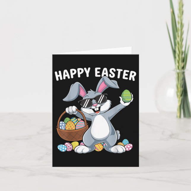 Dabbing Rabbit Happy Easter Day Eggs Dab Boys Bunn Card (Front)
