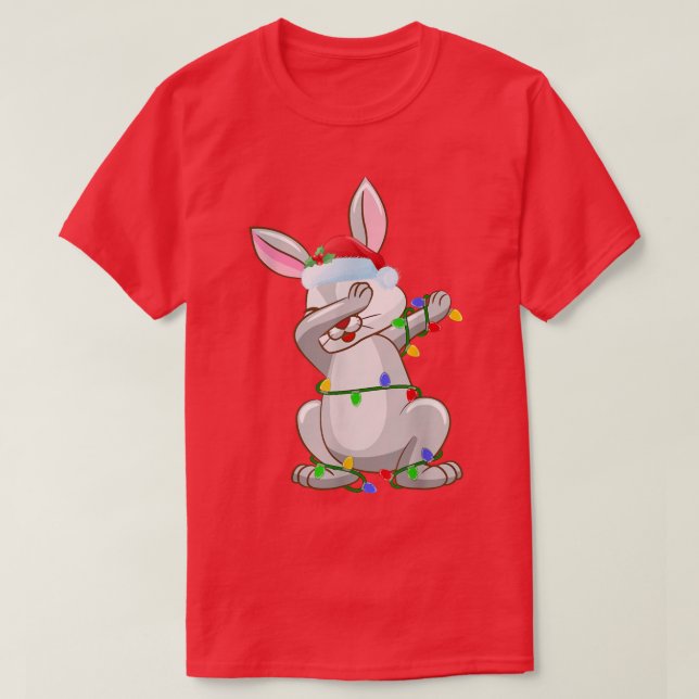 Dabbing Rabbit Xmas Lights Funny Santa Rabbit Chri T-Shirt (Design Front)