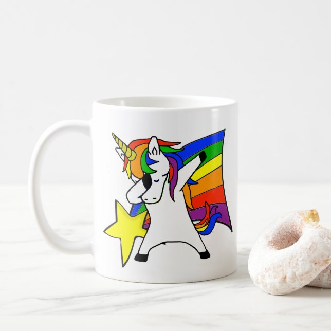 Dabbing Rainbow Star Unicorn Coffee Mug (With Donut)