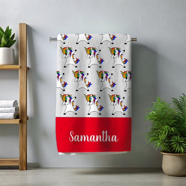 Dabbing Rainbow Unicorn Personalized Name Beach Towel (Creator Uploaded)