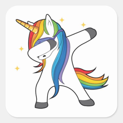 Dabbing Rainbow Unicorn Square Sticker