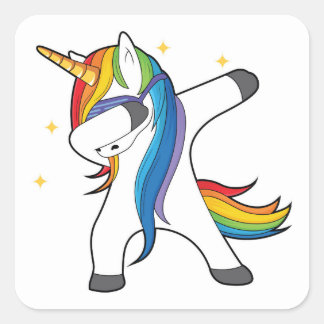 Dabbing Rainbow Unicorn Square Sticker