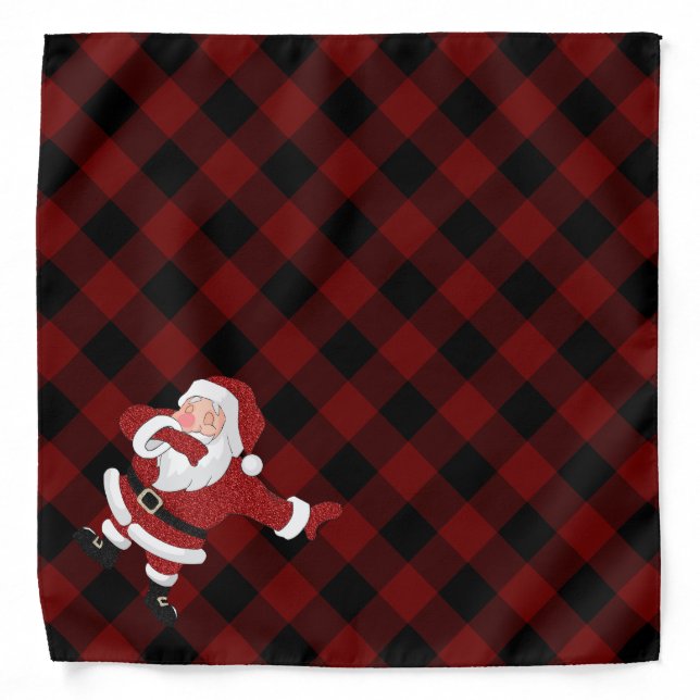 Dabbing Red Plaid Santa Claus | Fun Rustic Buffalo Bandana (Front)