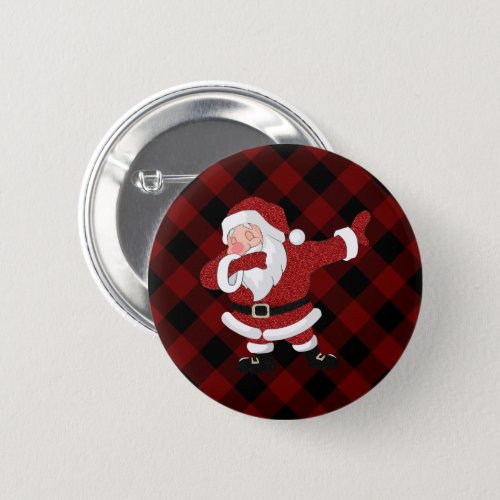Dabbing Red Plaid Santa Claus  Fun Rustic Buffalo Button