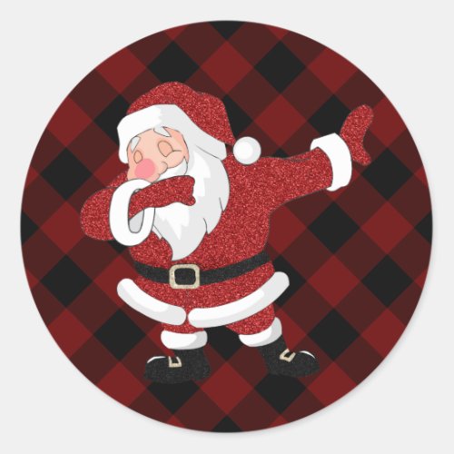 Dabbing Red Plaid Santa Claus  Fun Rustic Buffalo Classic Round Sticker