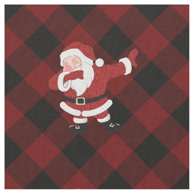 Dabbing Red Plaid Santa Claus | Fun Rustic Buffalo Fabric (Close Up)