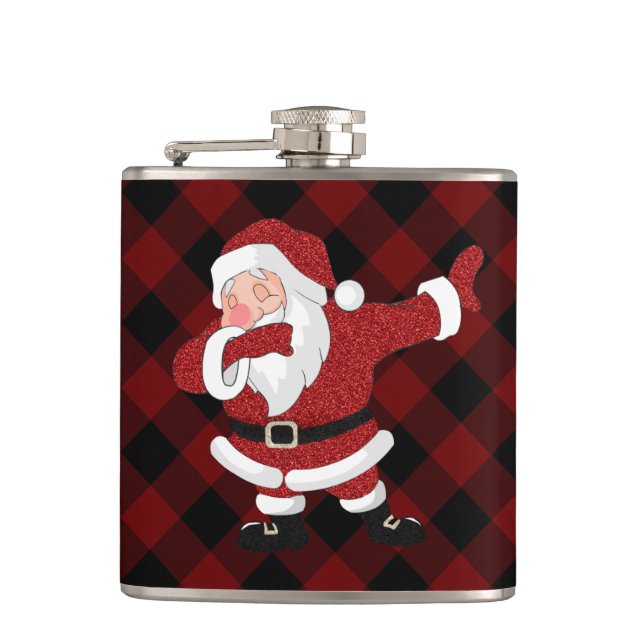 Dabbing Red Plaid Santa Claus | Fun Rustic Buffalo Flask (Front)