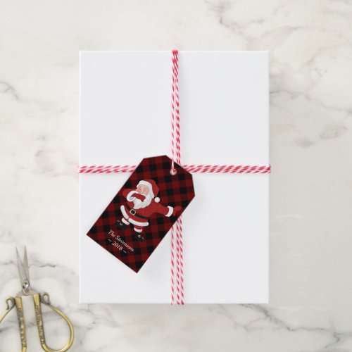 Dabbing Red Plaid Santa Claus  Fun Rustic Buffalo Gift Tags