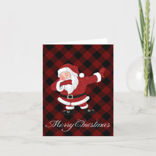 Dabbing Red Plaid Santa Claus Fun Rustic Buffalo Holiday Card