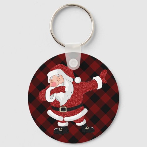 Dabbing Red Plaid Santa Claus  Fun Rustic Buffalo Keychain