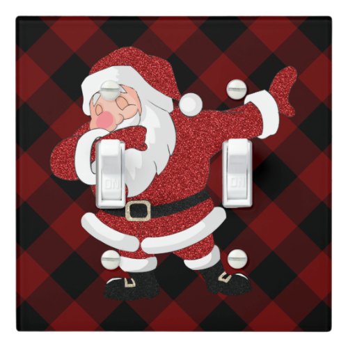 Dabbing Red Plaid Santa Claus  Fun Rustic Buffalo Light Switch Cover