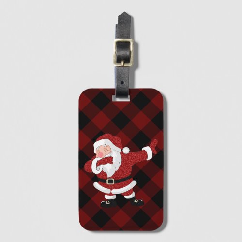 Dabbing Red Plaid Santa Claus  Fun Rustic Buffalo Luggage Tag