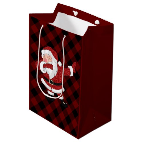 Dabbing Red Plaid Santa Claus  Fun Rustic Buffalo Medium Gift Bag