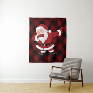 Dabbing Red Plaid Santa Claus   Fun Rustic Buffalo Tapestry